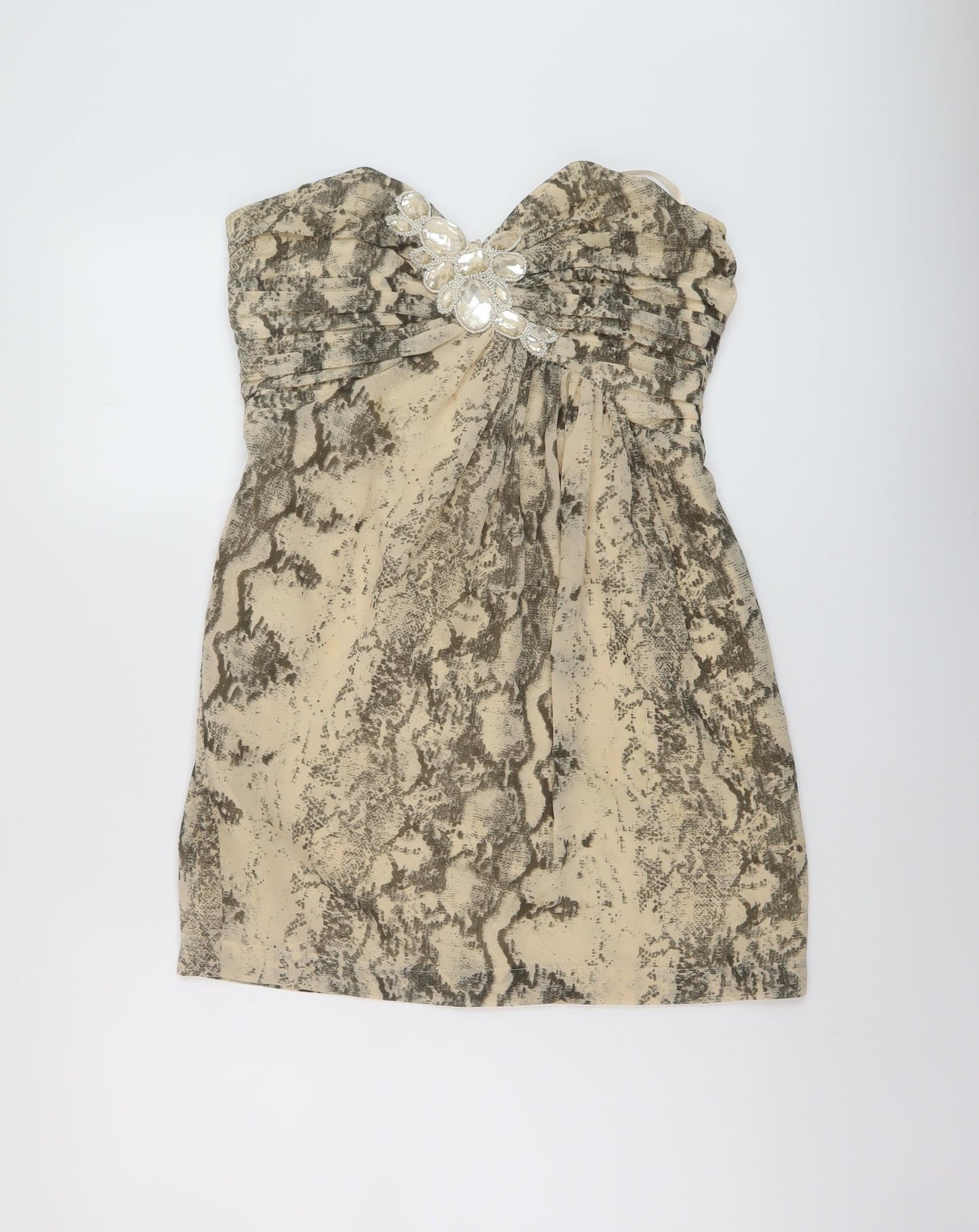 H&M Womens Beige Animal Print Polyester Mini Size 12 Sweetheart Zip