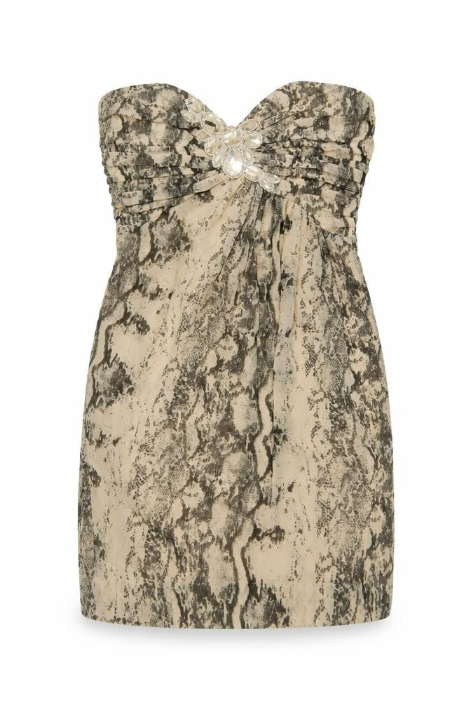 H&M Womens Beige Animal Print Polyester Mini Size 12 Sweetheart Zip