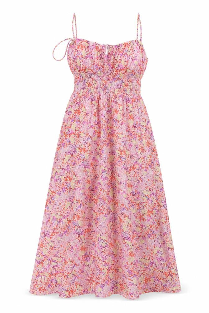H&M Womens Pink Floral Cotton A-Line Size S Square Neck Tie