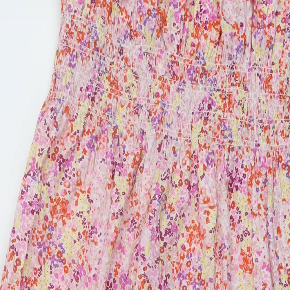 H&M Womens Pink Floral Cotton A-Line Size S Square Neck Tie