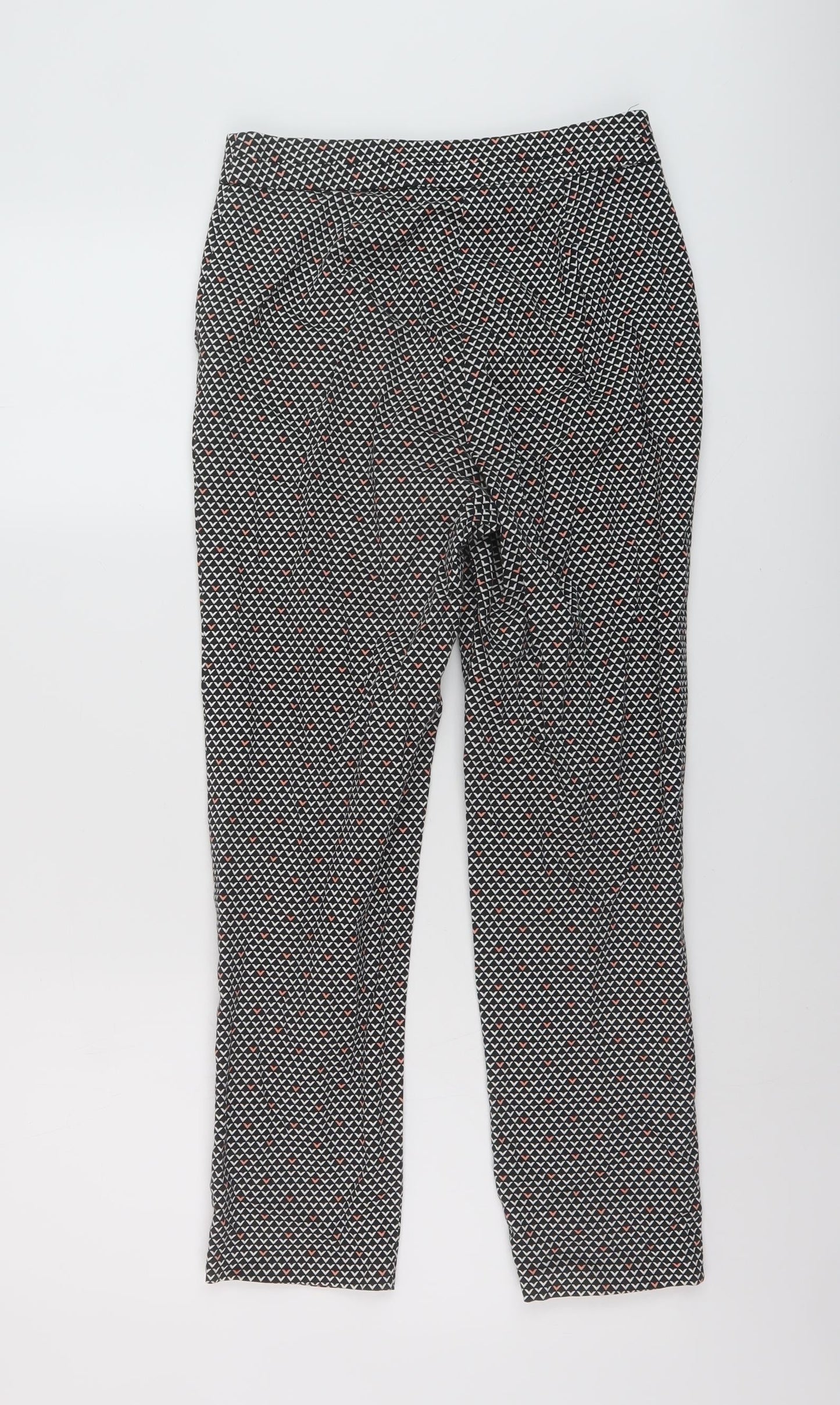 Marks and Spencer Womens Black Geometric Cotton Trousers Size 8 L25 in Regular Hook & Eye