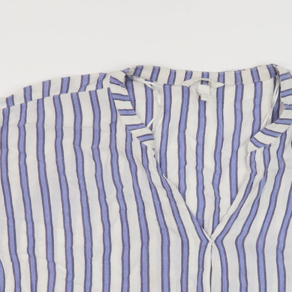 H&M Womens Blue Striped Viscose Basic Blouse Size L V-Neck