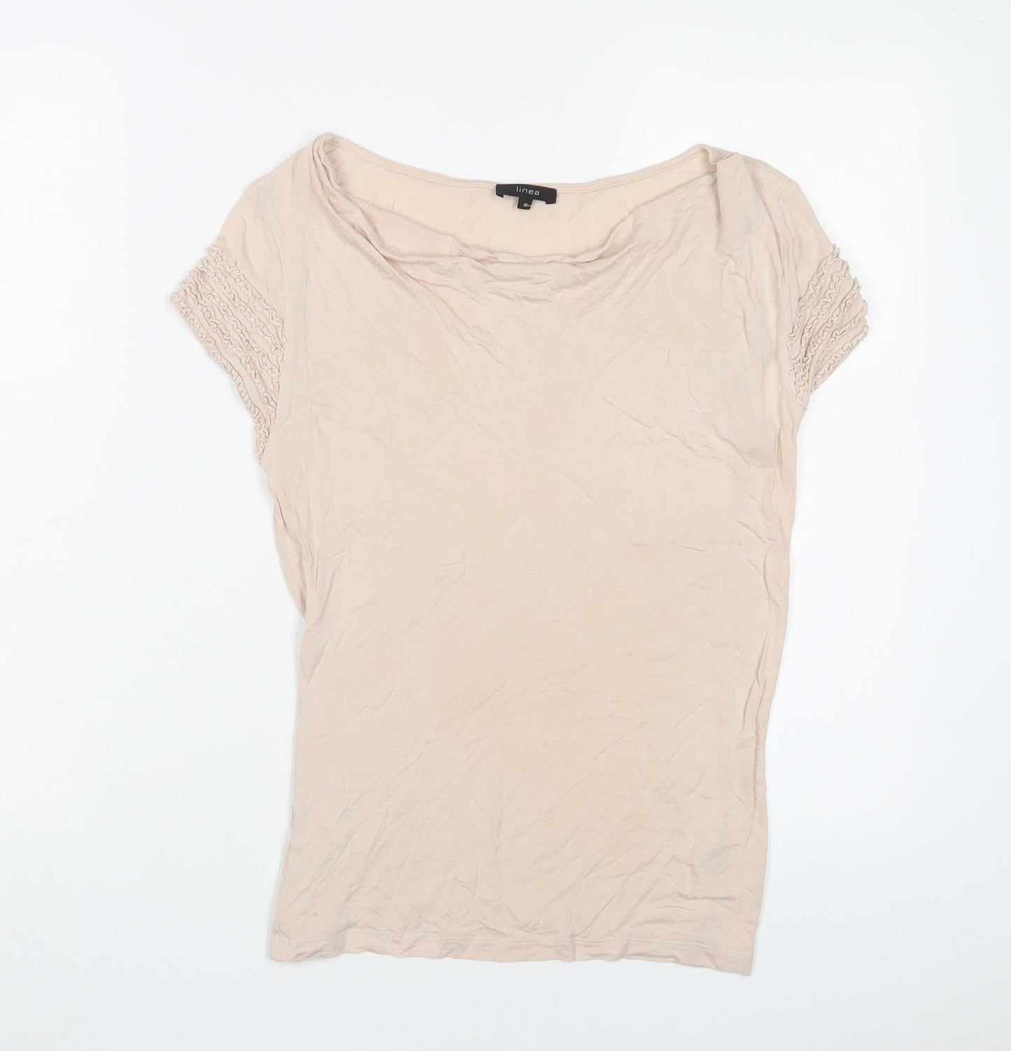 Linea Womens Pink Viscose Basic T-Shirt Size S Cowl Neck - Embroidered