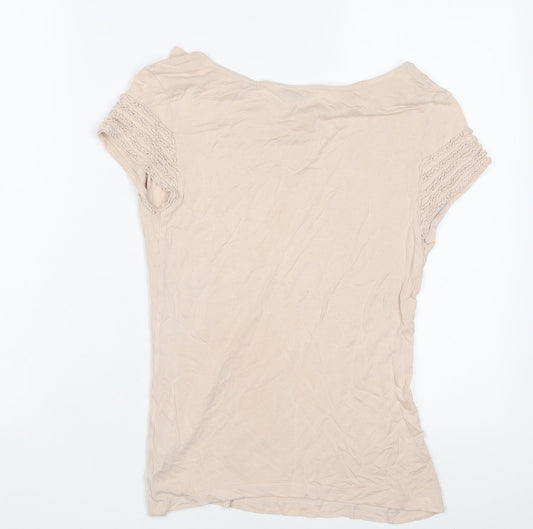 Linea Womens Pink Viscose Basic T-Shirt Size S Cowl Neck - Embroidered