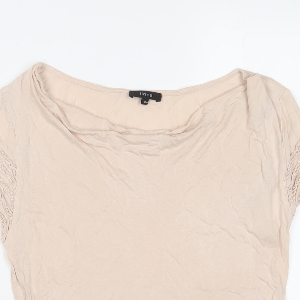 Linea Womens Pink Viscose Basic T-Shirt Size S Cowl Neck - Embroidered