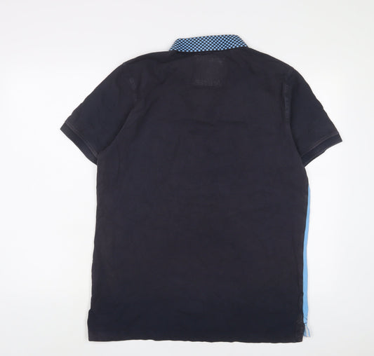 Crew Clothing Mens Blue Cotton Polo Size XL Collared Button - Embroidered