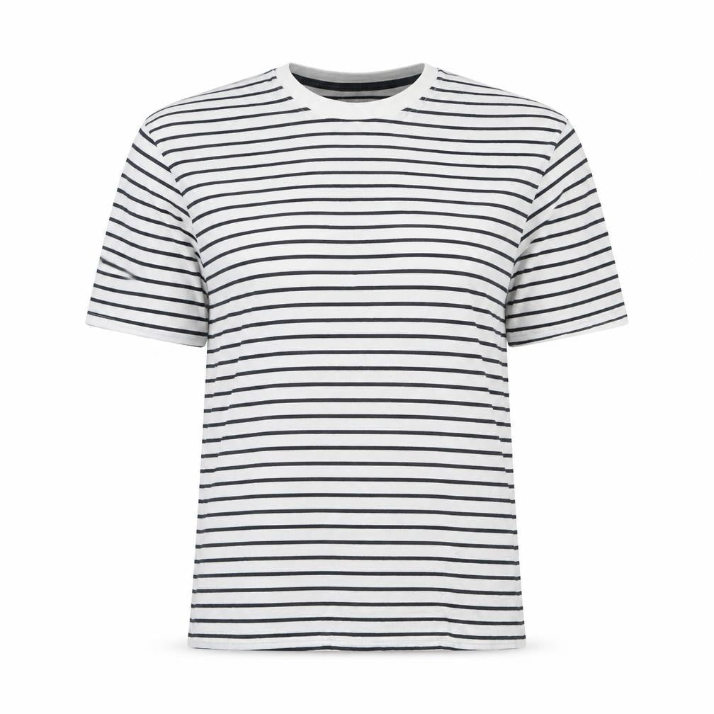Marks and Spencer Womens White Striped Cotton Basic T-Shirt Size S Crew Neck