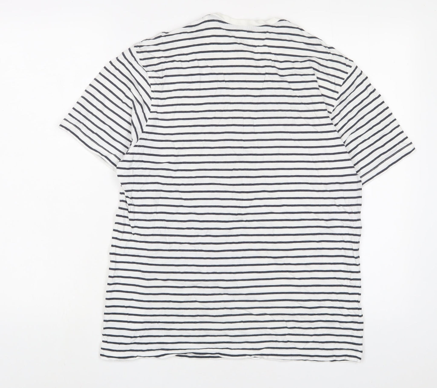 Marks and Spencer Womens White Striped Cotton Basic T-Shirt Size S Crew Neck