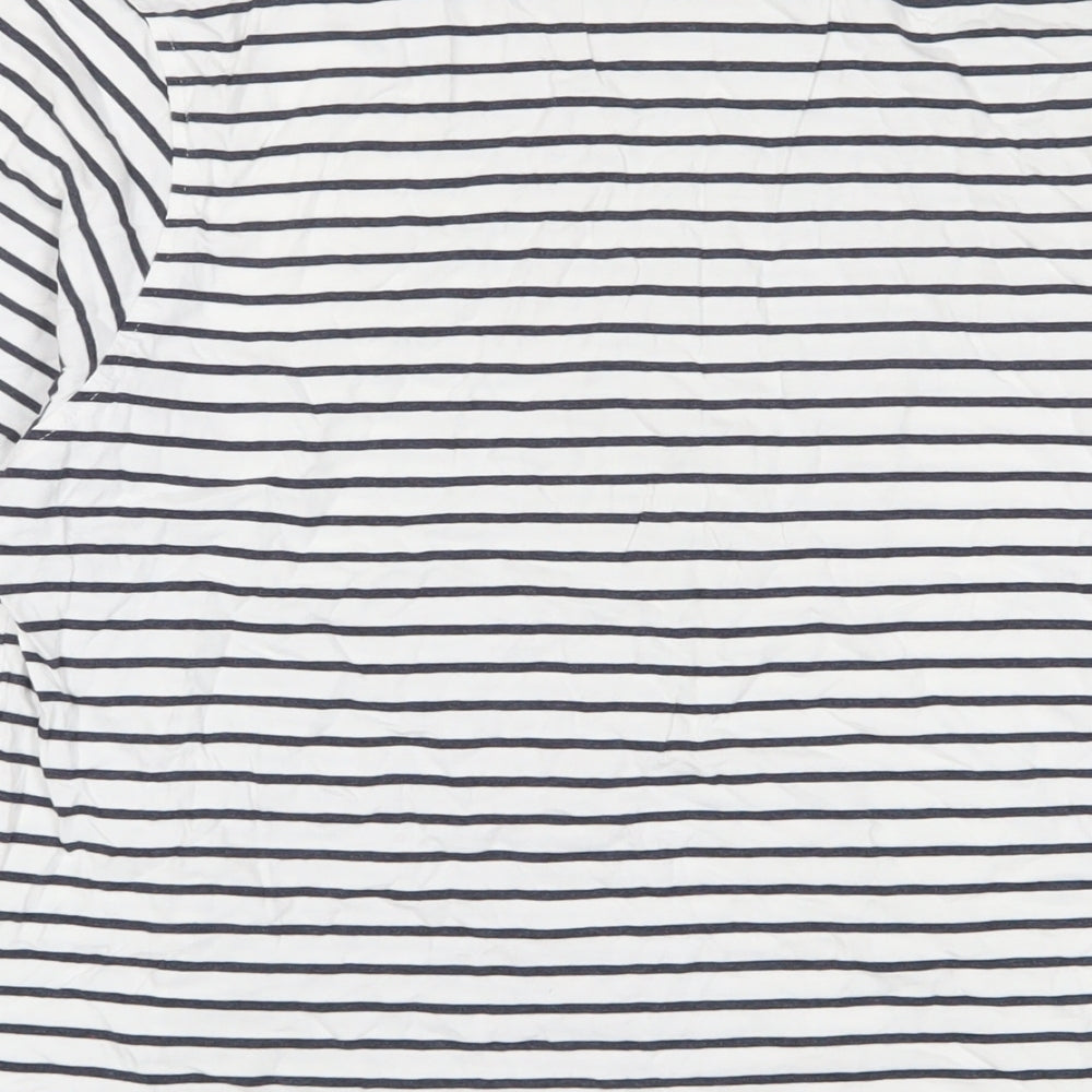 Marks and Spencer Womens White Striped Cotton Basic T-Shirt Size S Crew Neck