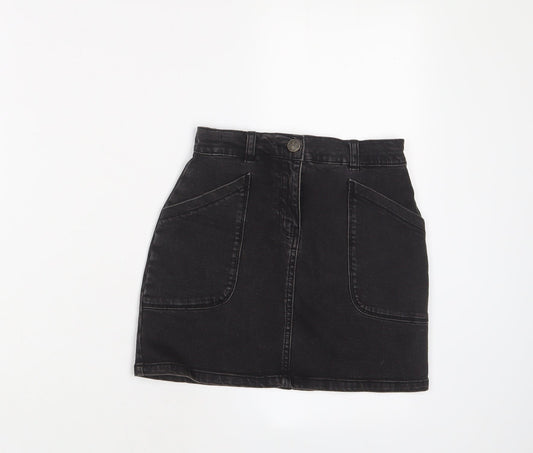 Nutmeg Girls Black Cotton A-Line Skirt Size 8-9 Years Regular Zip
