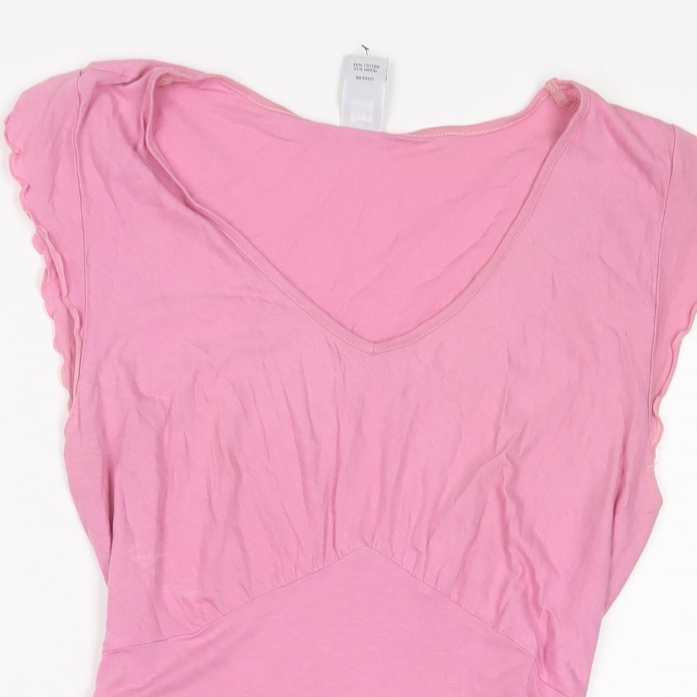Gap Womens Pink Cotton Basic T-Shirt Size M Scoop Neck - Lettuce Edging
