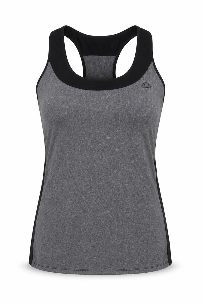 Front view of Ellesse women’s grey polyester basic t-shirt, size UK 14, scoop neck pullover - logo