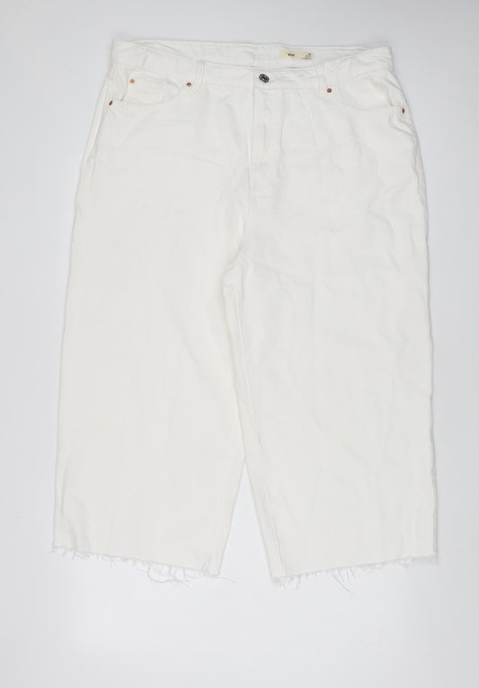 Marks and Spencer Womens White Cotton Wide-Leg Jeans Size 18 L23 in Regular Zip