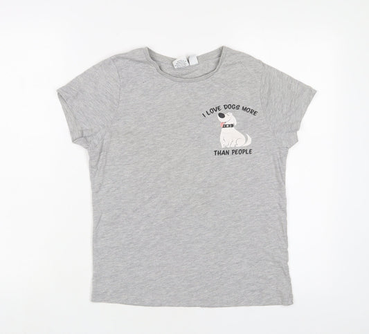 disney' Womens Grey Polyester Basic T-Shirt Size S Crew Neck