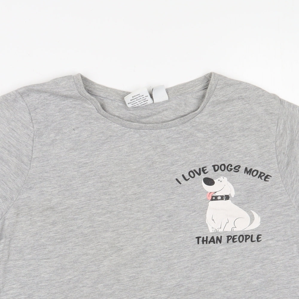 disney' Womens Grey Polyester Basic T-Shirt Size S Crew Neck