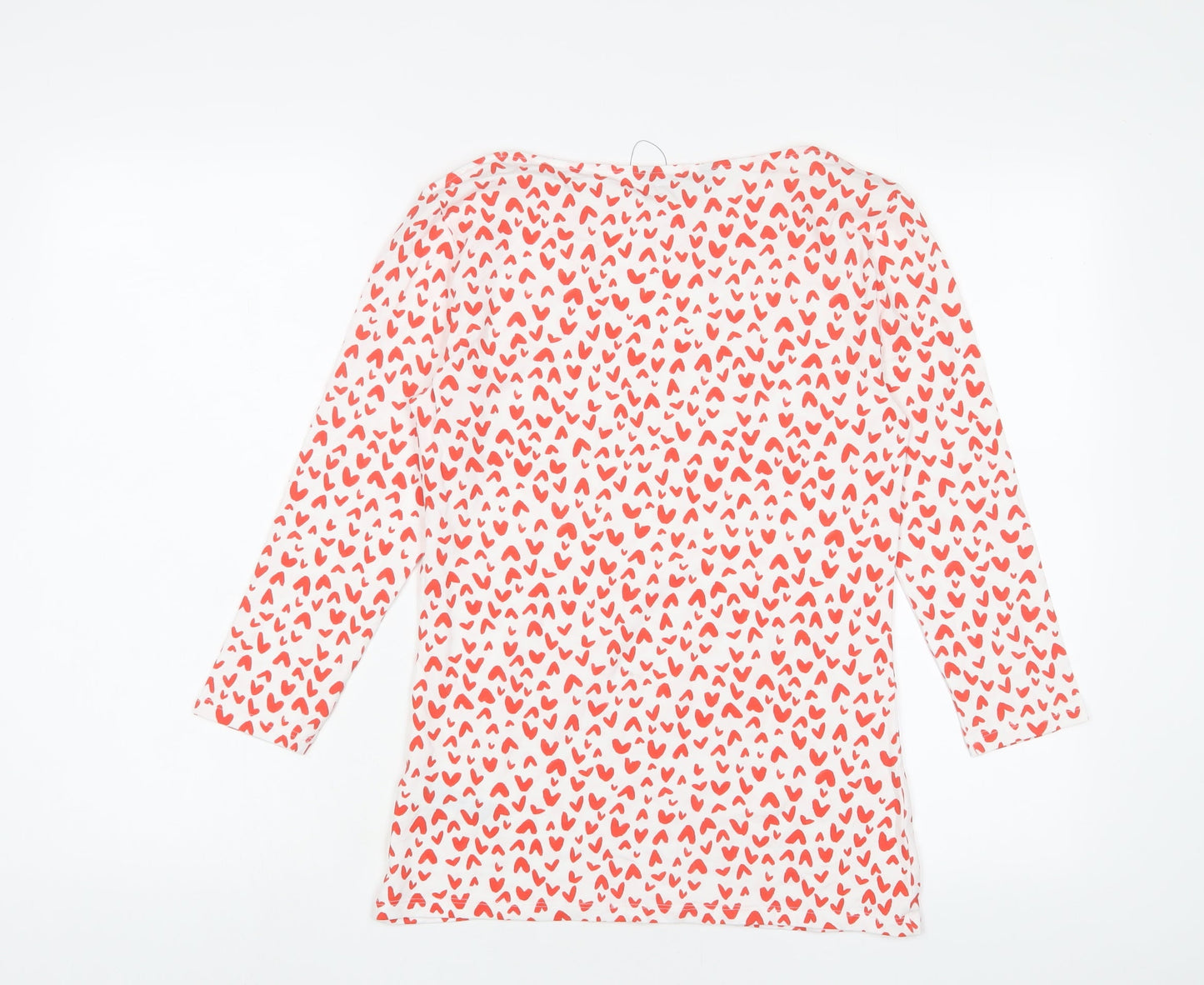 Marks and Spencer Womens Red Geometric Cotton Basic T-Shirt Size 10 Boat Neck - Hearts