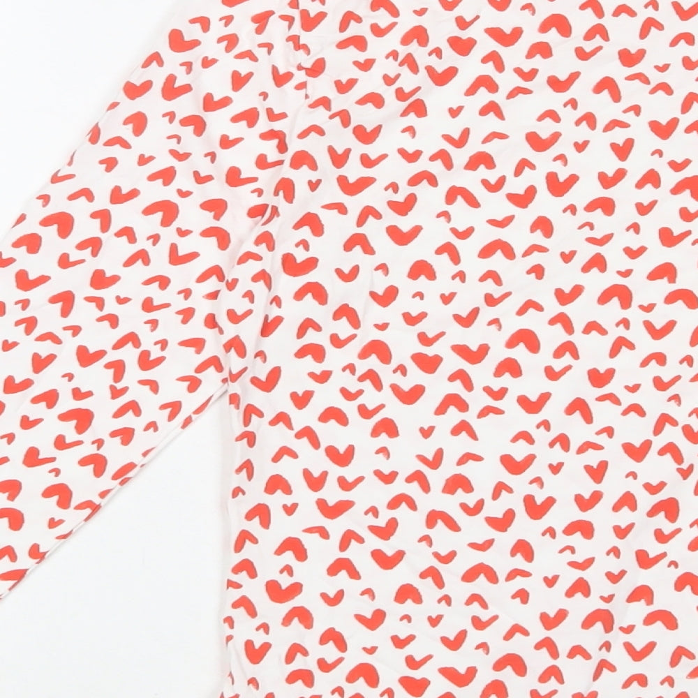 Marks and Spencer Womens Red Geometric Cotton Basic T-Shirt Size 10 Boat Neck - Hearts