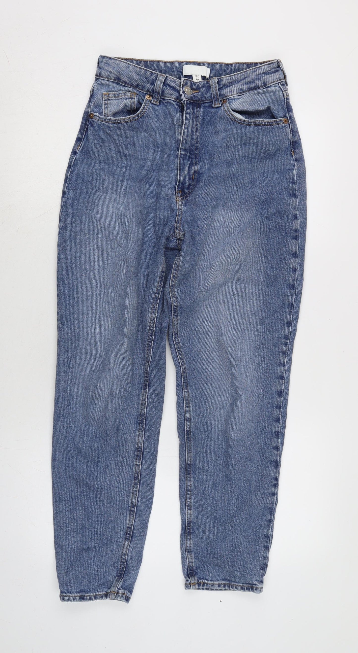 H&M Womens Blue Cotton Blend Straight Jeans Size 8 L27 in Regular Zip