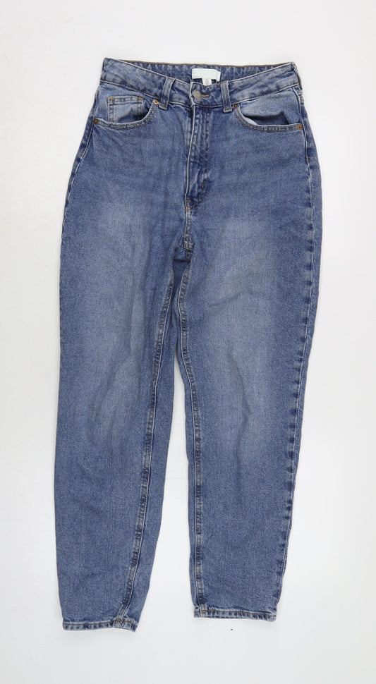 H&M Womens Blue Cotton Blend Straight Jeans Size 8 L27 in Regular Zip