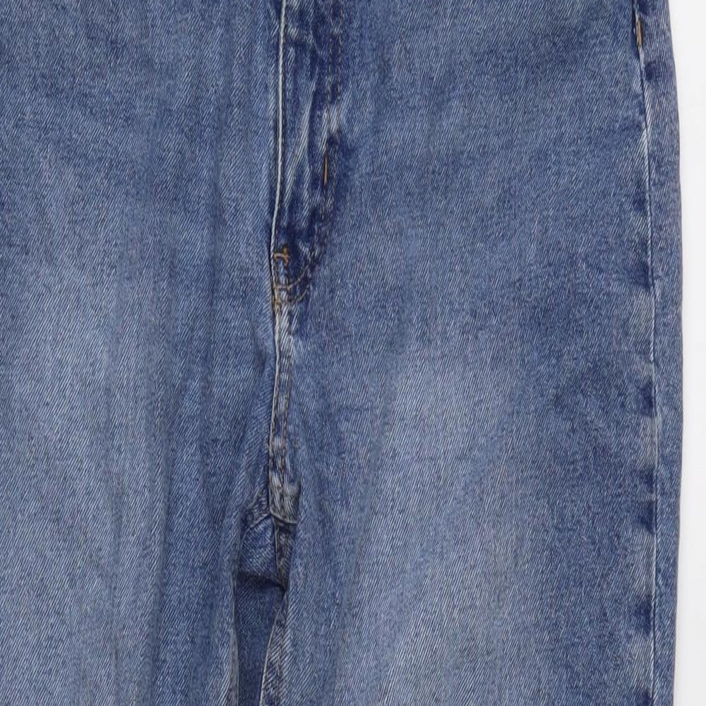 H&M Womens Blue Cotton Blend Straight Jeans Size 8 L27 in Regular Zip