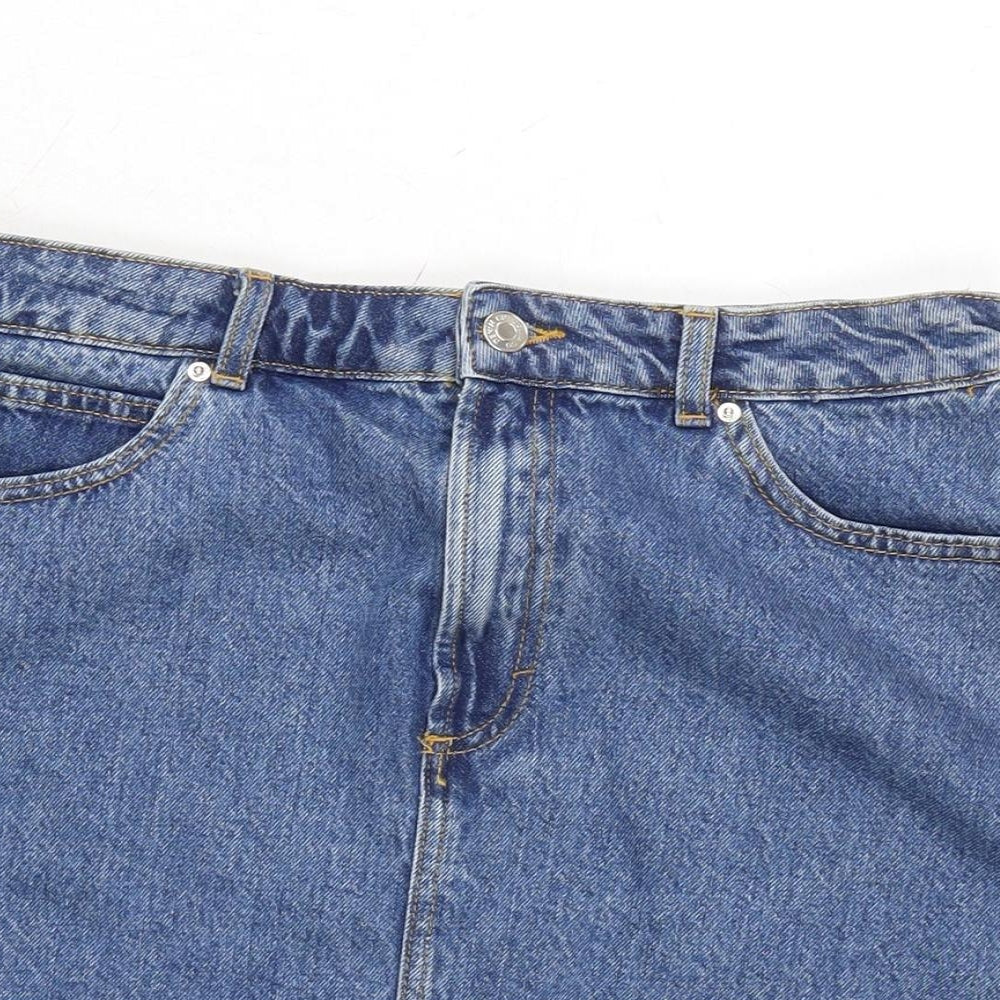 Denim & Co. Womens Blue Cotton A-Line Skirt Size 14 Zip