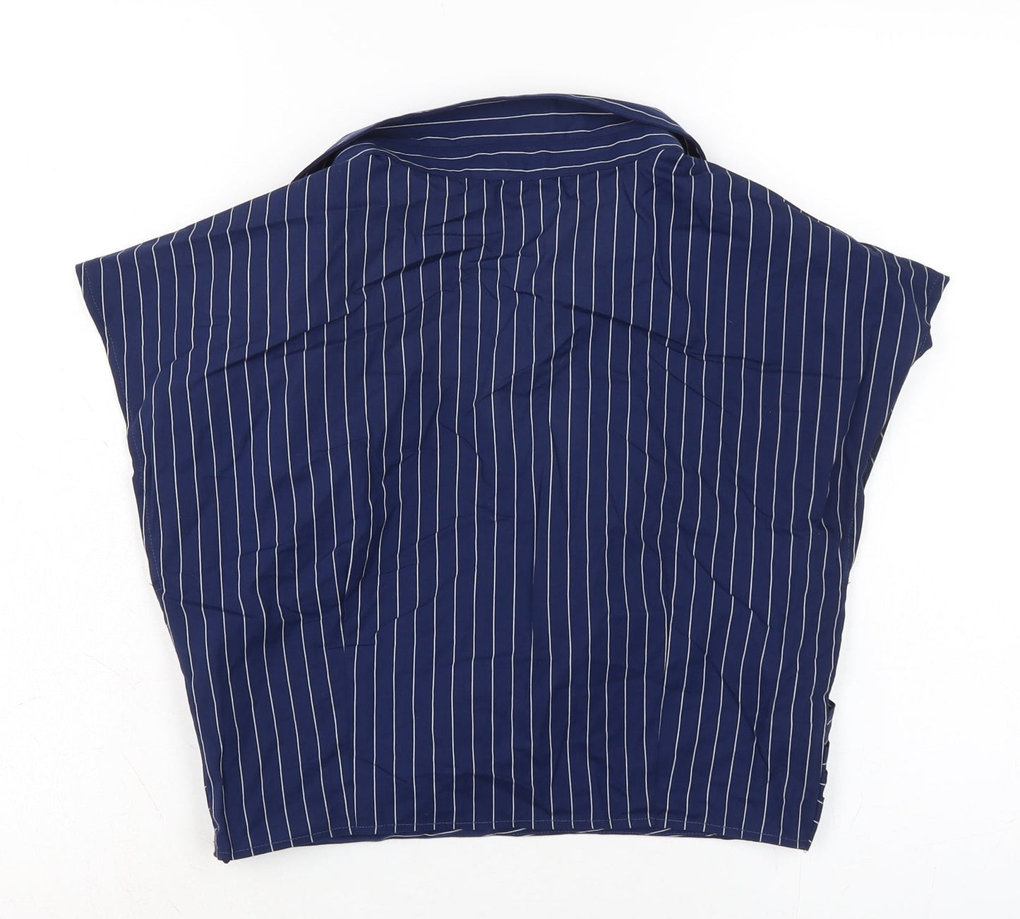 Boohoo Womens Blue Herringbone Cotton Cropped Blouse Size 14 V-Neck
