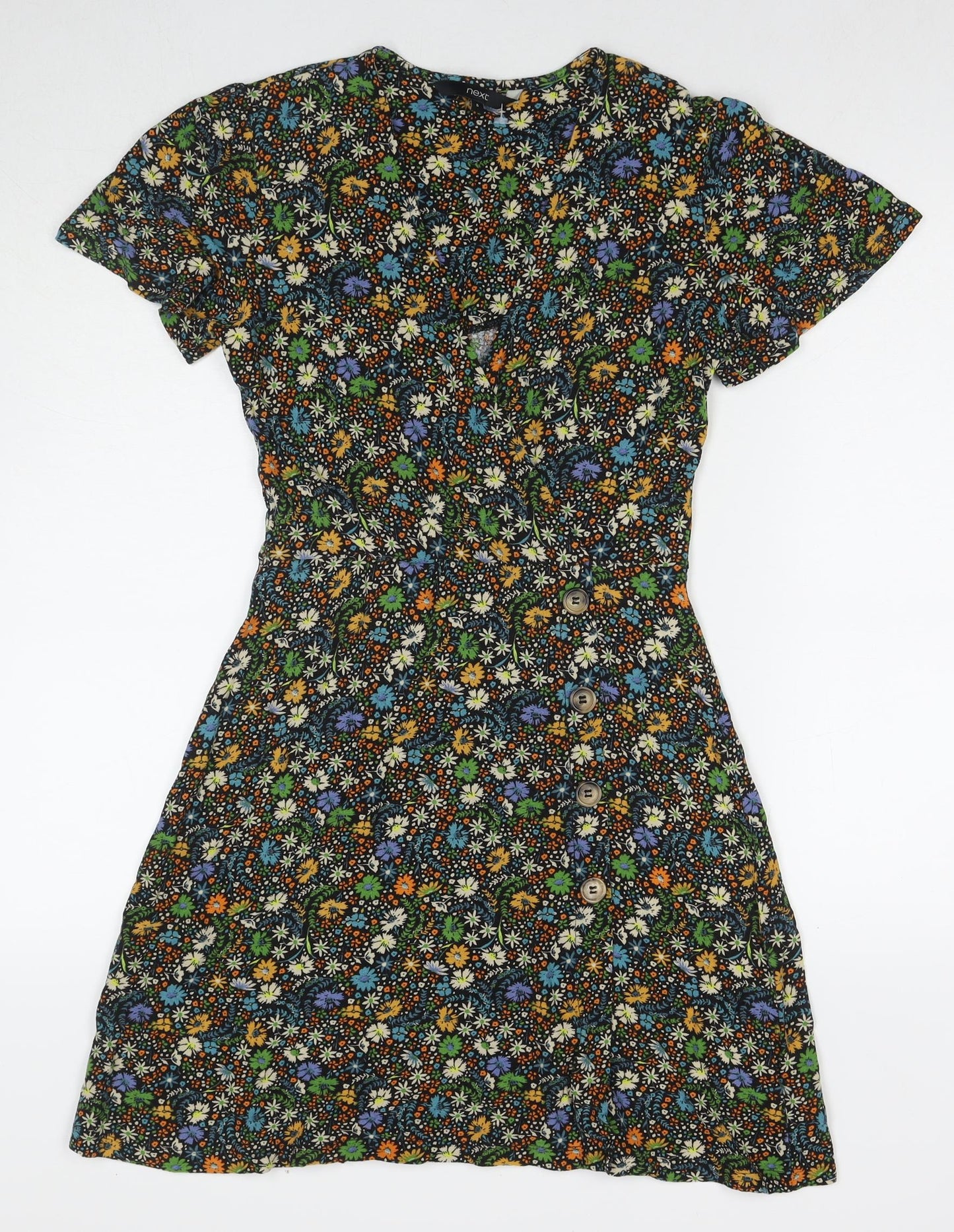 NEXT Womens Multicoloured Floral Viscose Fit & Flare Size 8 V-Neck Pullover
