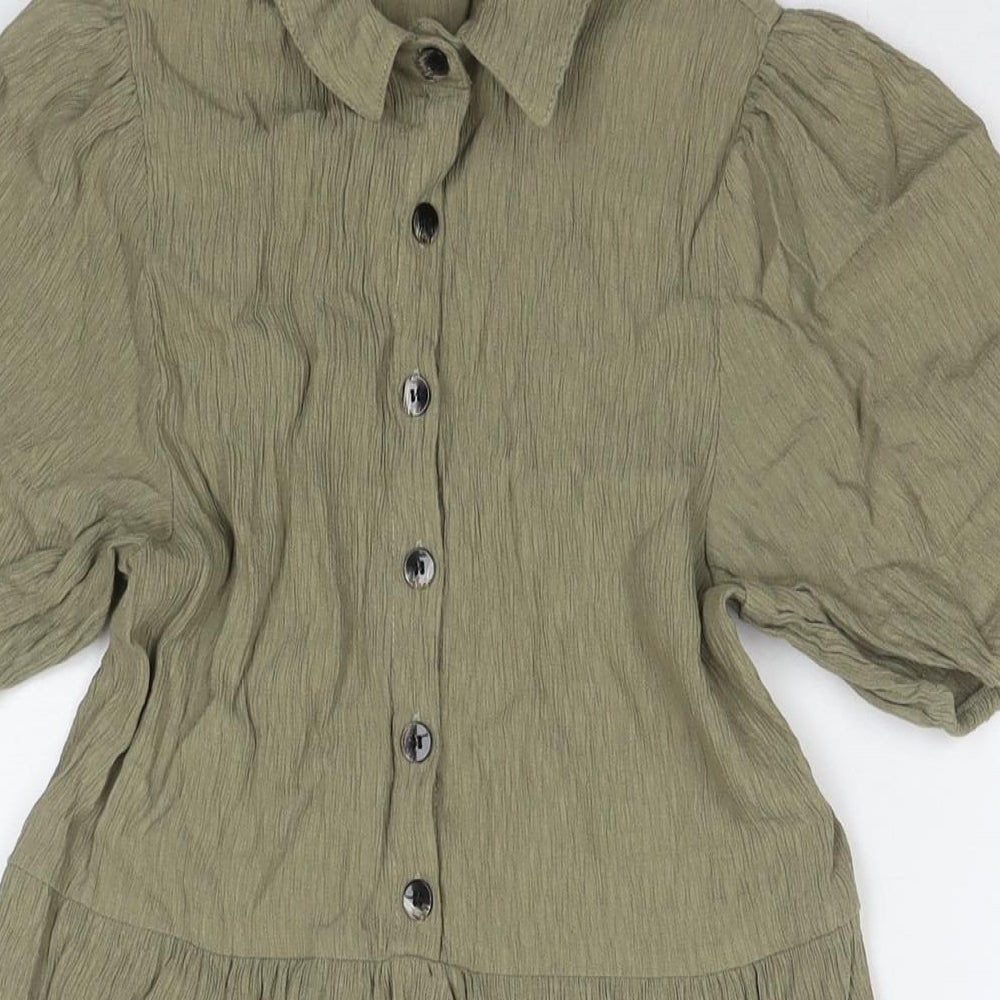 Sinsay Womens Green Viscose Shirt Dress Size S Collared Pullover