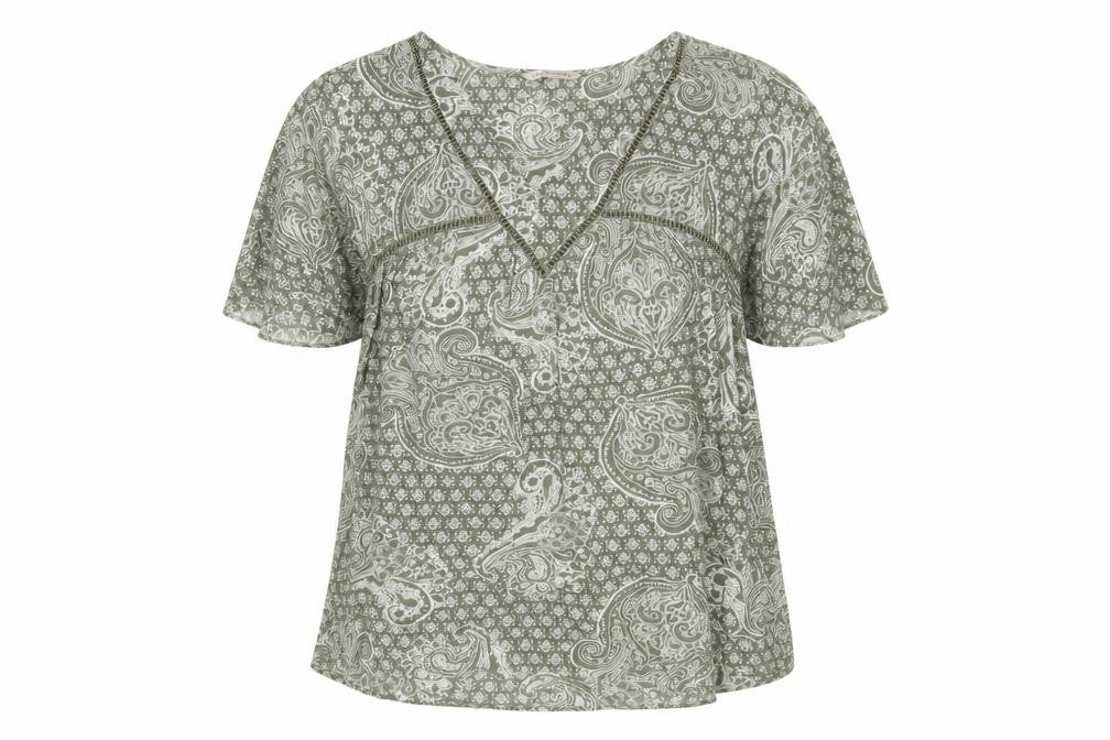 Marks and Spencer Womens Grey Floral Viscose Basic Blouse Size 10 V-Neck