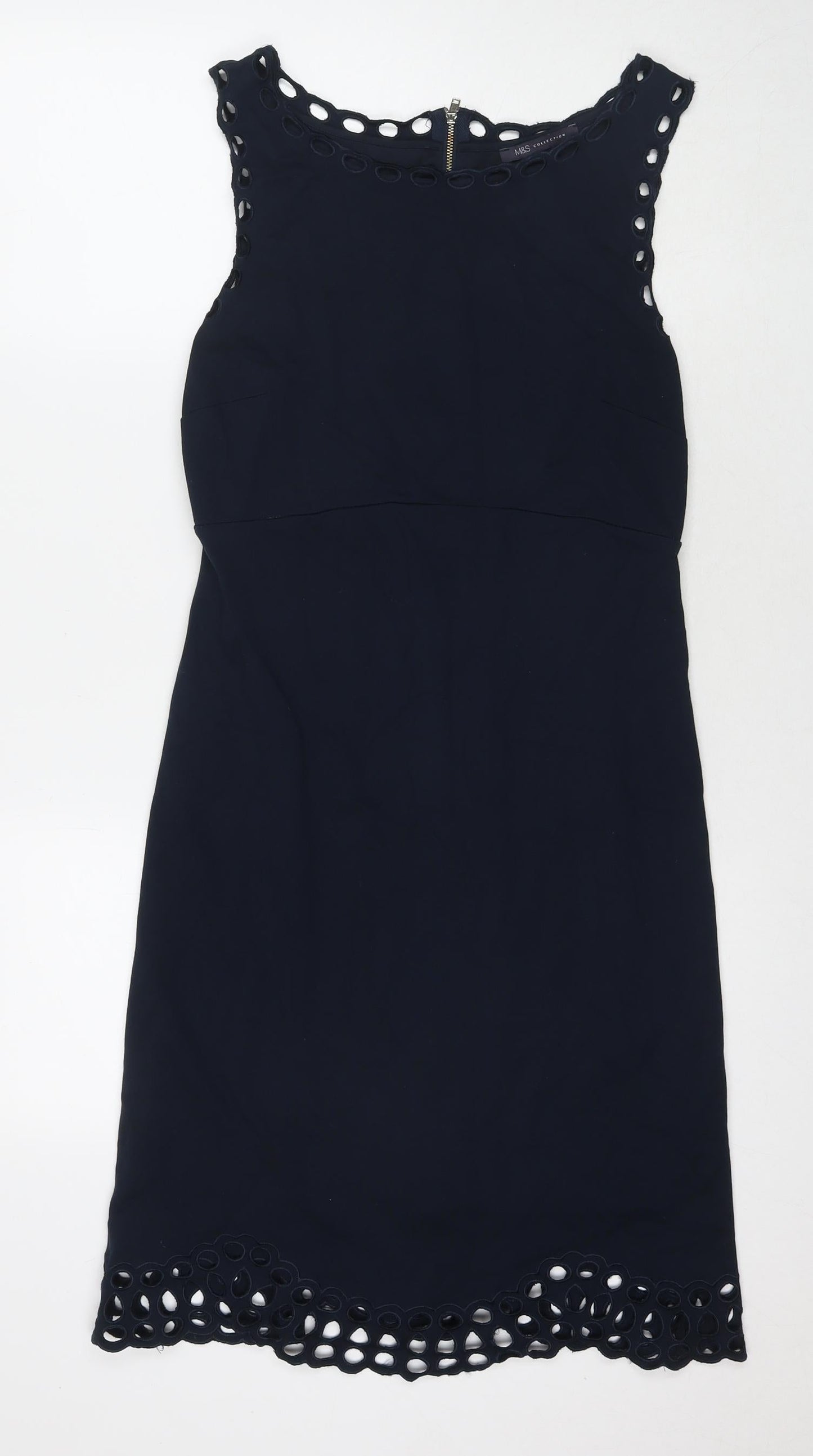Marks and Spencer Womens Blue Viscose A-Line Size 10 Round Neck Pullover