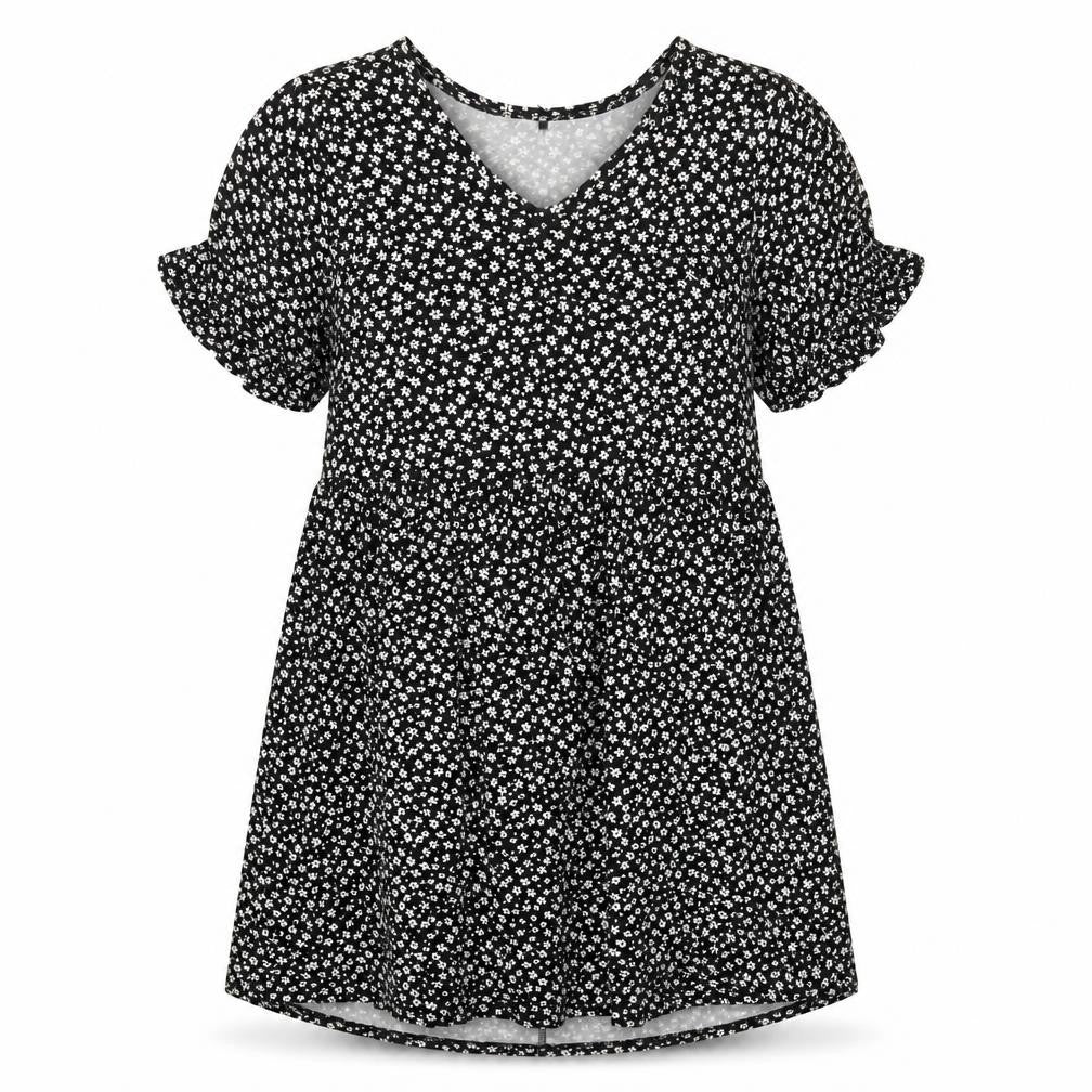 Wednesday's Girl Womens Black Floral Viscose Fit & Flare Size 18 Round Neck Pullover
