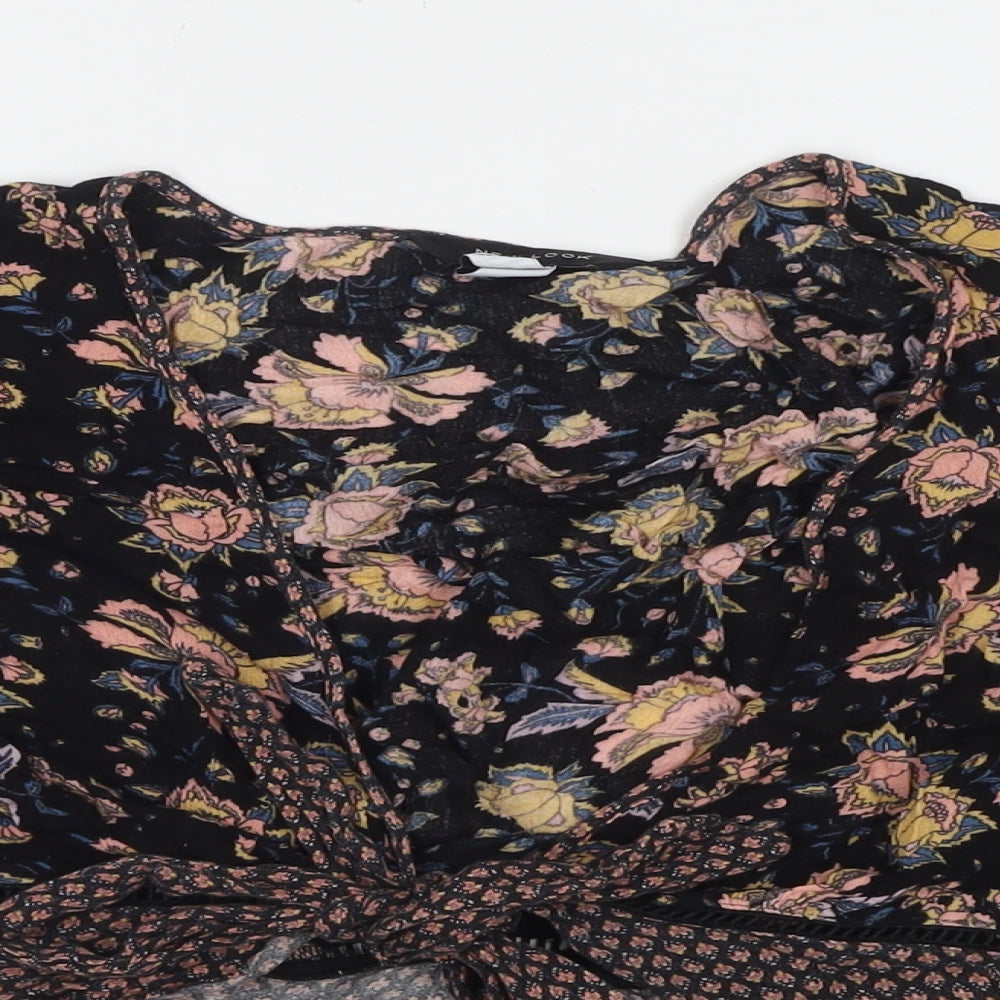 New Look Womens Multicoloured Floral Viscose Wrap T-Shirt Size 12 V-Neck