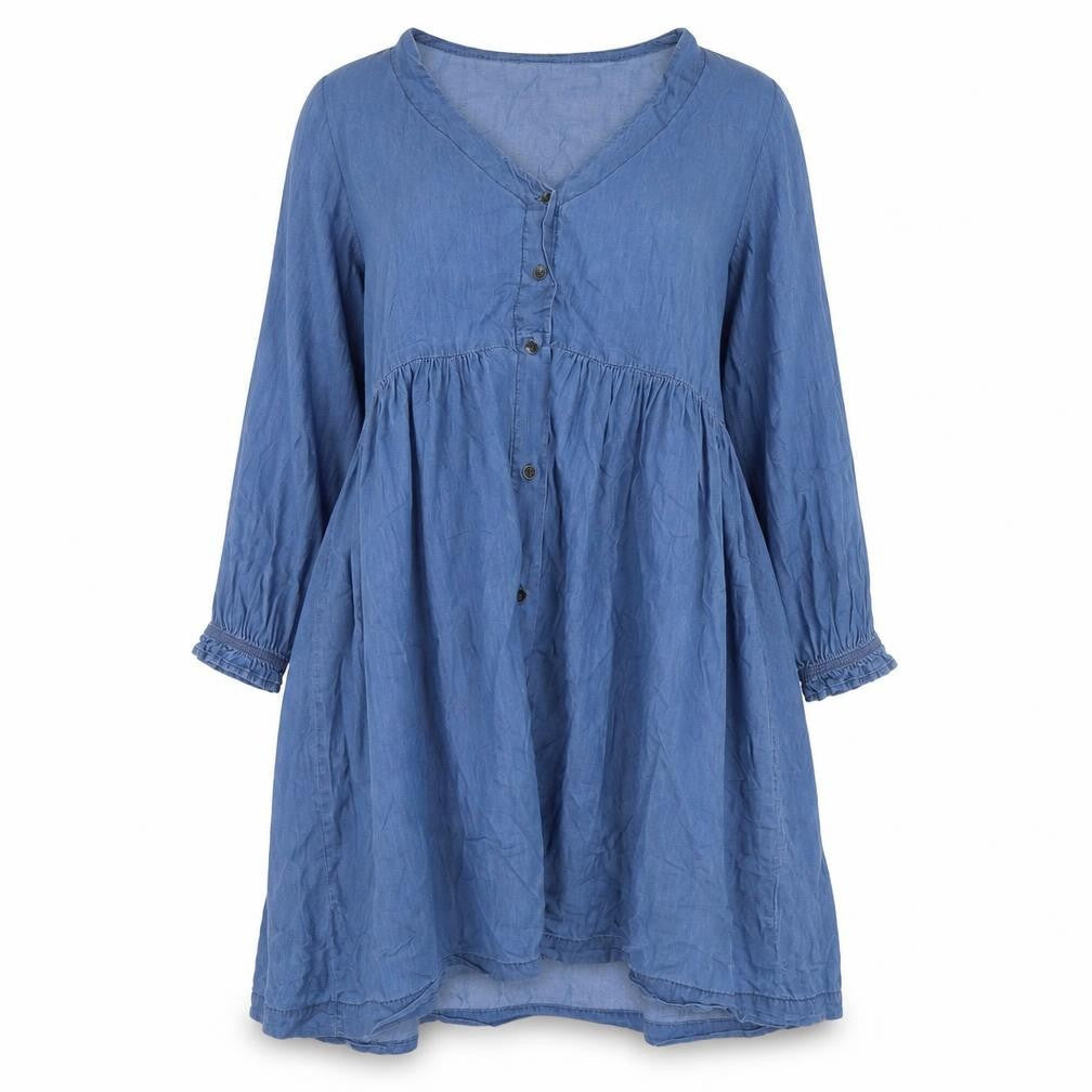 John Lewis Womens Blue Cotton Maxi Size 14 Round Neck Button