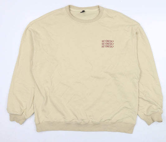 Cattee Mens Beige Cotton Pullover Sweatshirt Size L - He One Sky