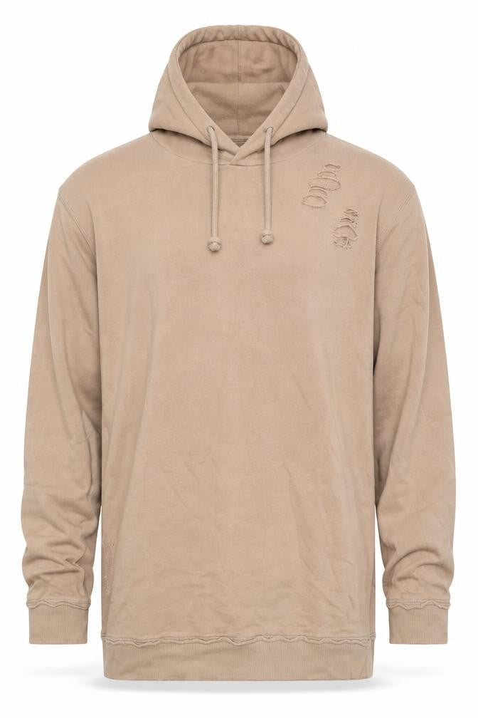 Topman Mens Beige Cotton Pullover Hoodie Size M - Ripped Detail