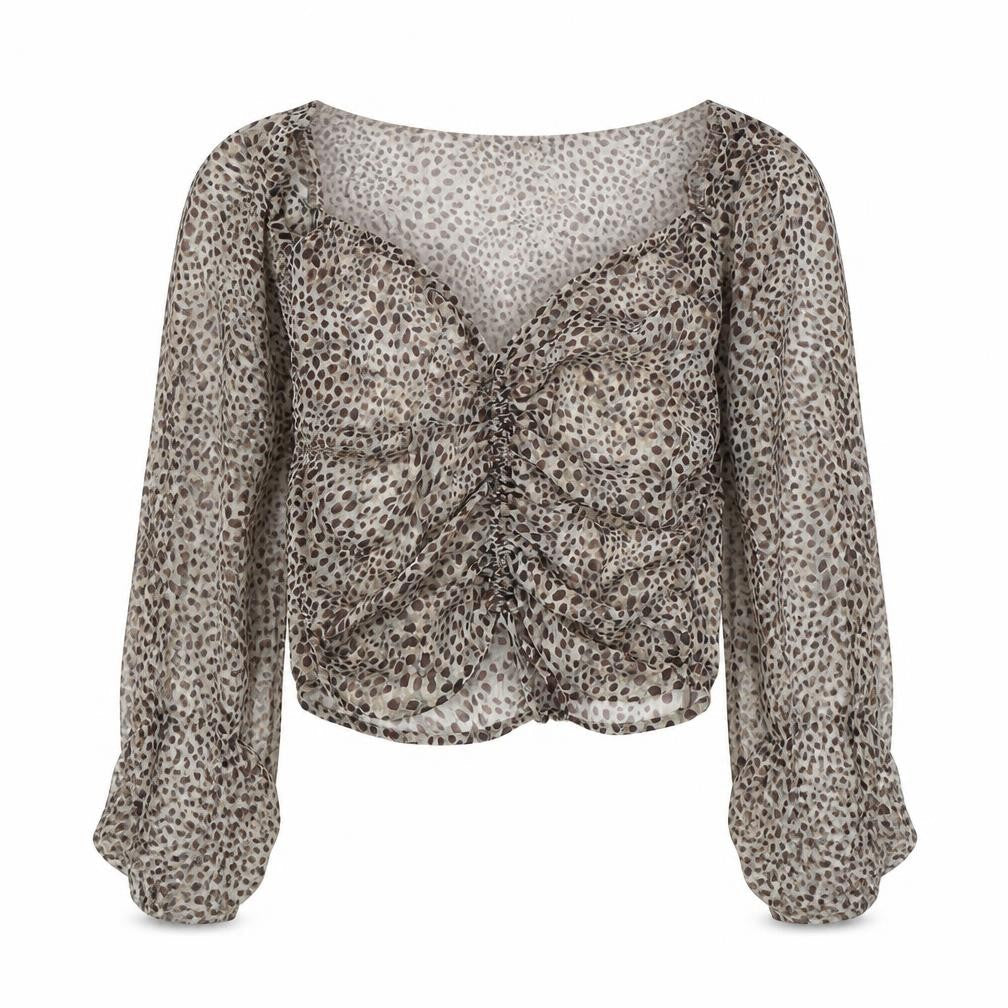 Zara Womens Beige Animal Print Polyester Basic Blouse Size XS V-Neck - Gold Stripes, Sheer