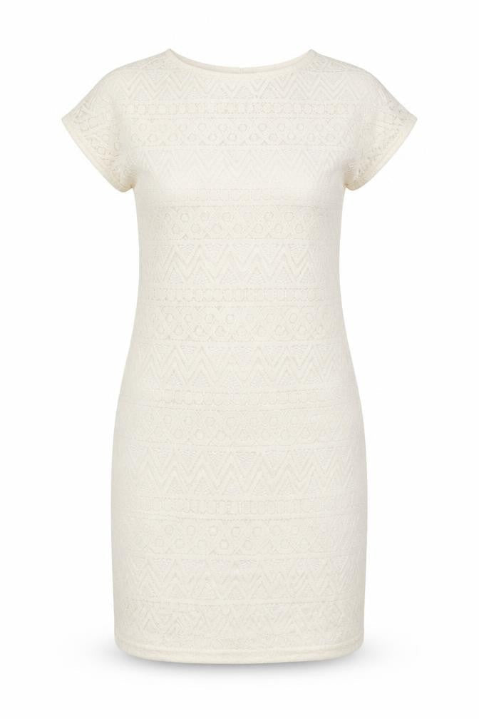 AX Womens Ivory Cotton Pencil Dress Size 4 Boat Neck - Lace Overlay