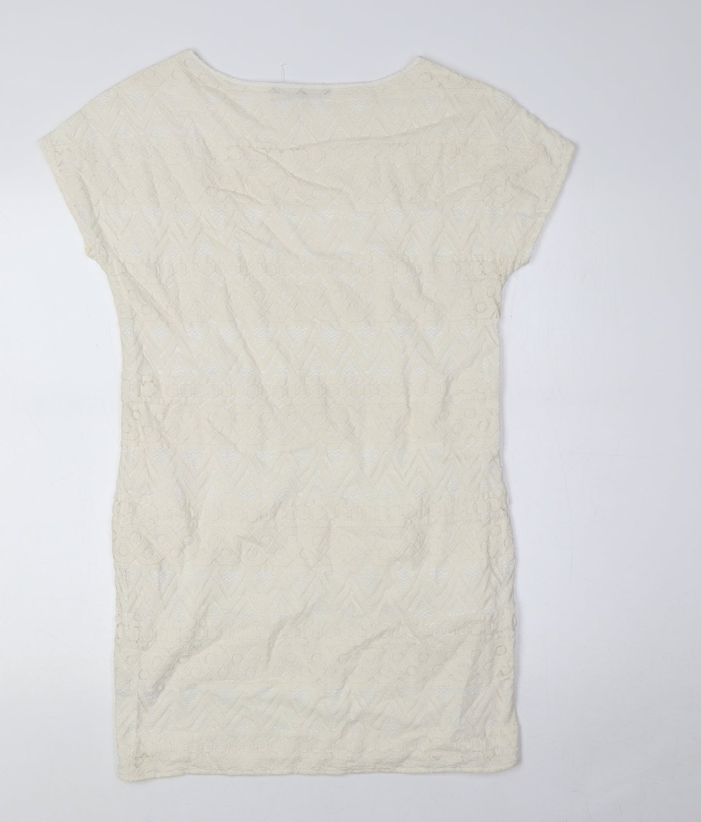 AX Womens Ivory Cotton Pencil Dress Size 4 Boat Neck - Lace Overlay