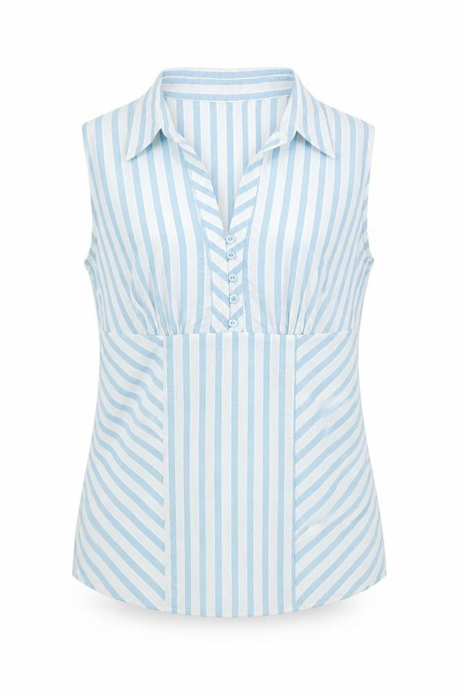 Marks and Spencer Womens Green Striped Cotton Basic Button-Up Size 8 Collared