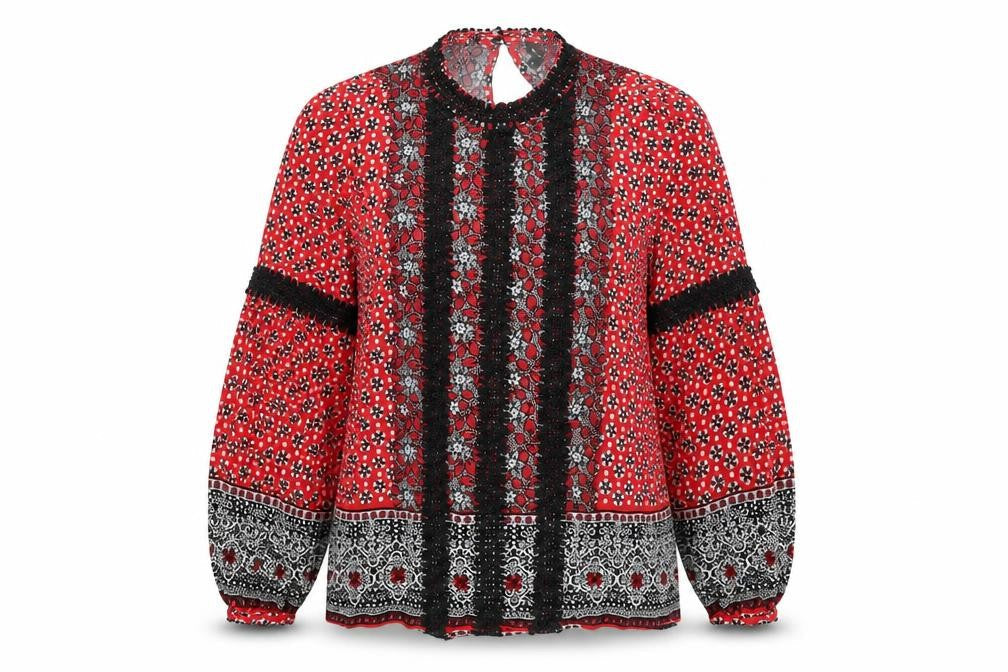 River Island Womens Red Viscose Basic Button-Up Size 12 Mock Neck