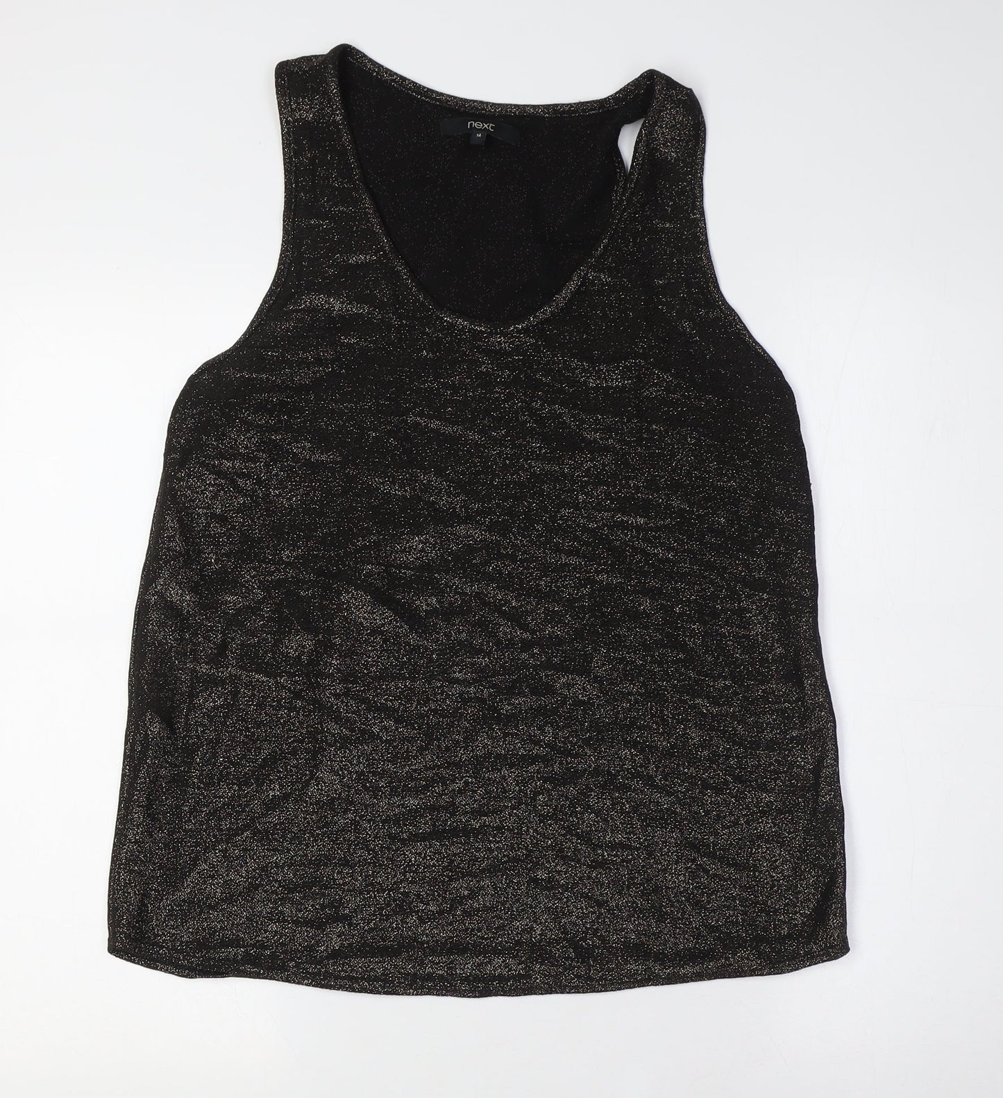 NEXT Womens Black Viscose Basic Tank Size 14 Round Neck - Gold Fleck