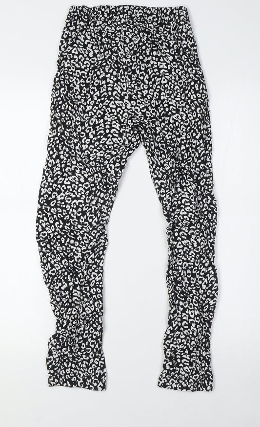 C&A Girls Black Animal Print Viscose Capri Trousers Size 12 Years L26 in Regular - Elasticated Waist