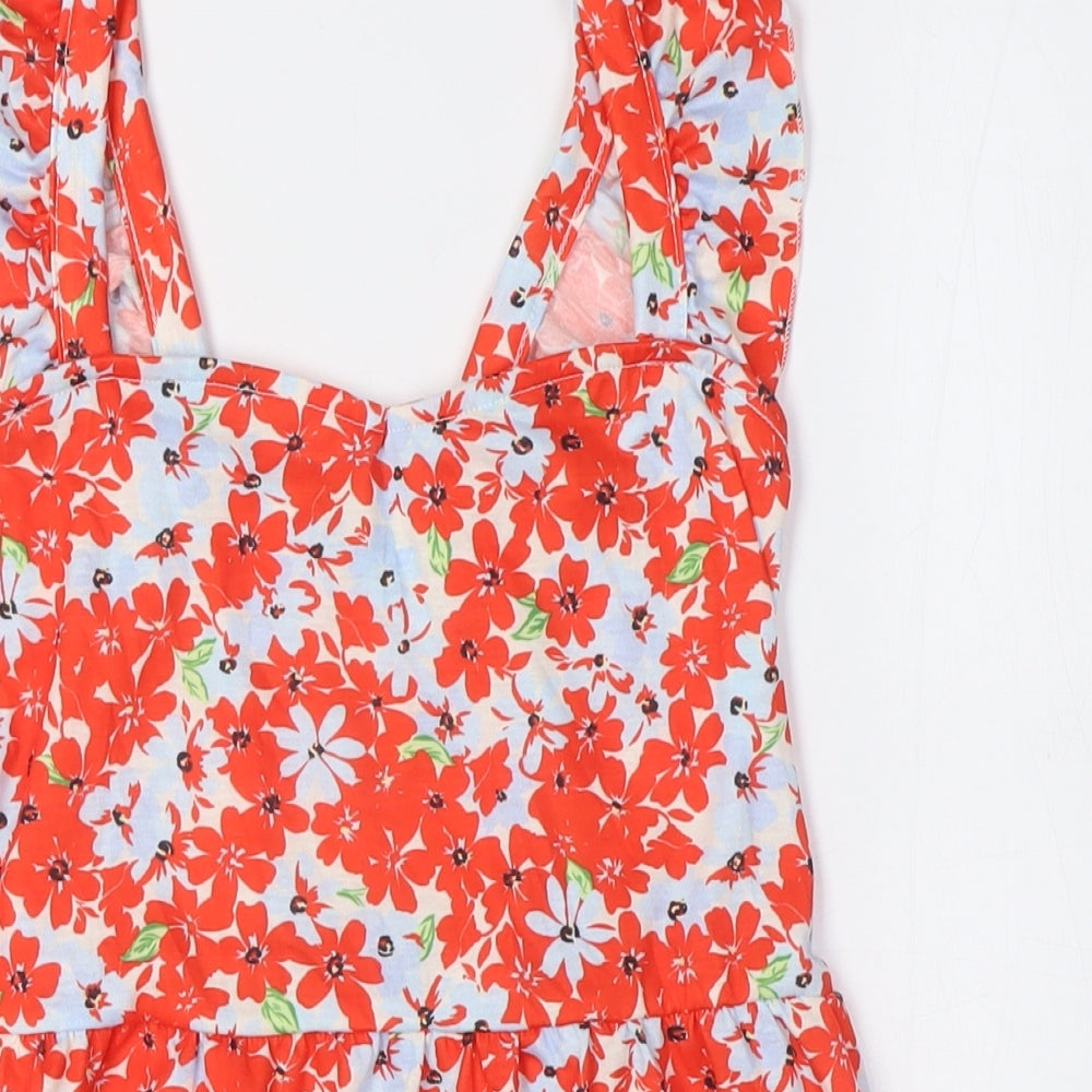 Dorothy Perkins Womens Multicoloured Floral Polyester Basic Button-Up Size 6 Square Neck - Peplum