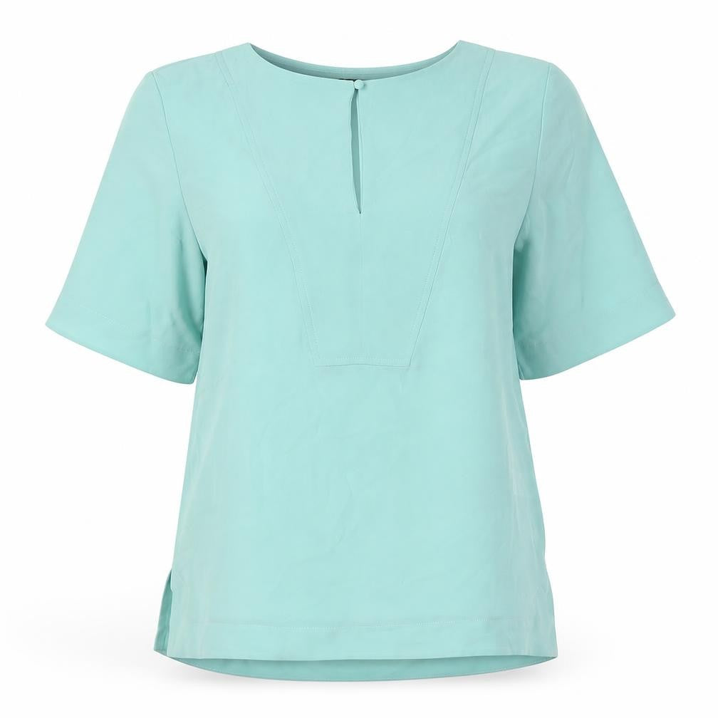 Marks and Spencer Womens Green Polyester Basic Button-Up Size 8 Round Neck