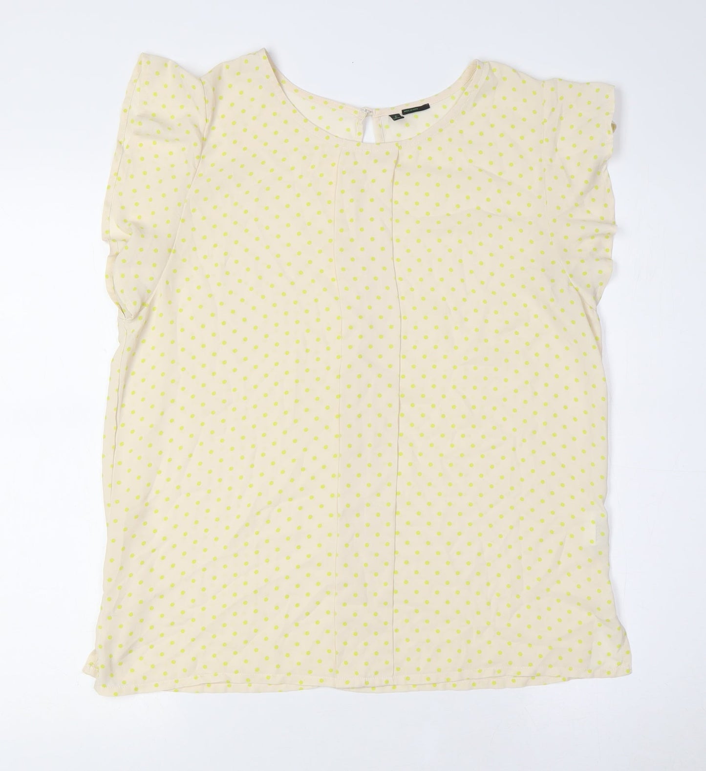 Benetton Womens Ivory Polka Dot Polyester Basic Button-Up Size M Round Neck