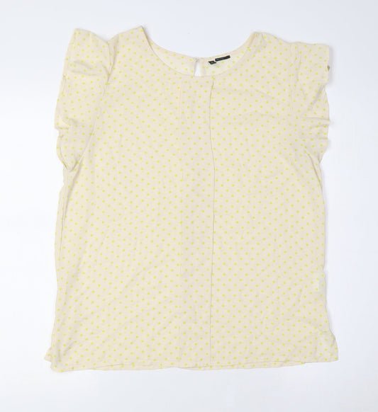Benetton Womens Ivory Polka Dot Polyester Basic Button-Up Size M Round Neck