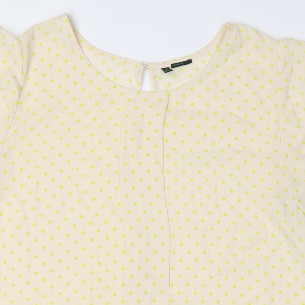 Benetton Womens Ivory Polka Dot Polyester Basic Button-Up Size M Round Neck