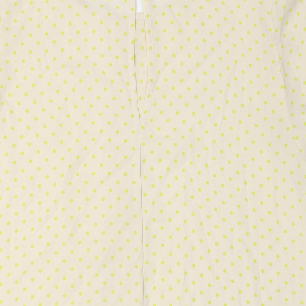 Benetton Womens Ivory Polka Dot Polyester Basic Button-Up Size M Round Neck