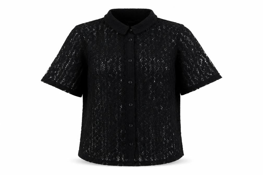 Golddigga Womens Black Polyester Basic Button-Up Size 10 Collared