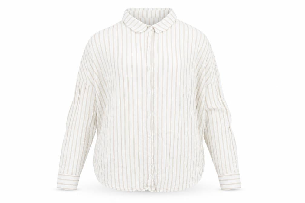 Boohoo Womens Ivory Striped Viscose Basic Button-Up Size 8 Collared